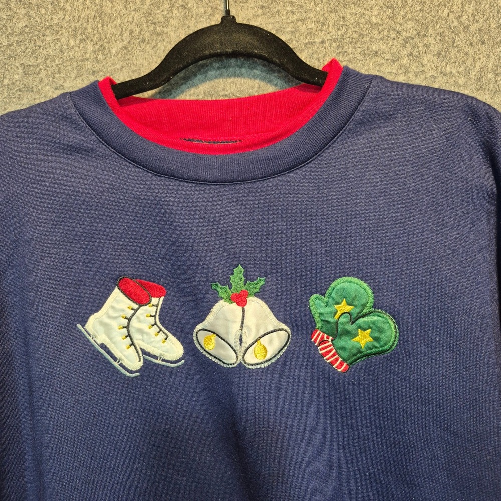 VTG Basic Editions XL Applique Embroidered Christmas Sweatshirt Kitschy Cottage - Picture 5 of 8